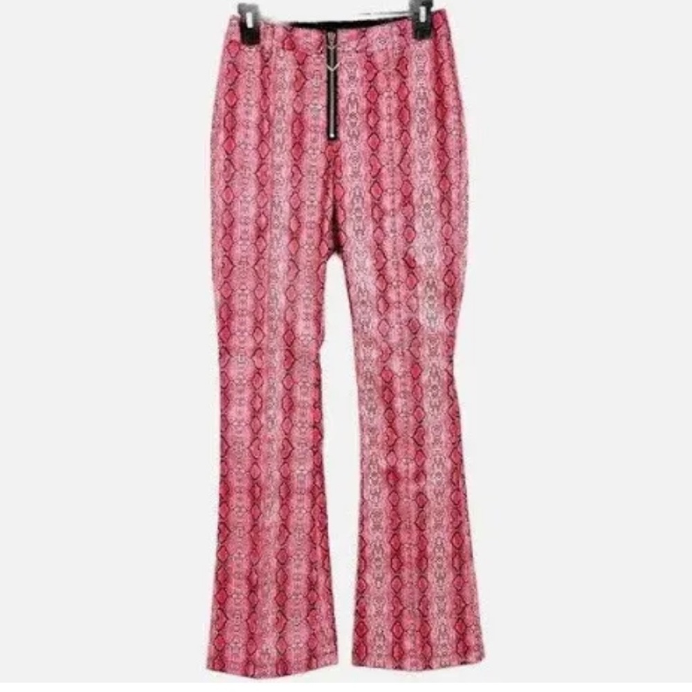 Dolls Kill Poster Girl Pink Snakeskin Heart Zipper Pants
